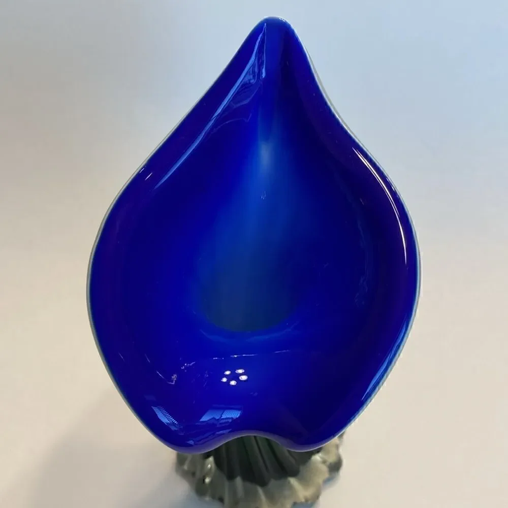 Hand Blown Art Glass Swirled Vase 8” Blue White Green